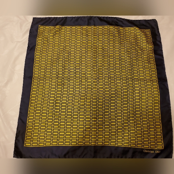 Dior Accessories - Christian Dior navy blue & gold silk scarf